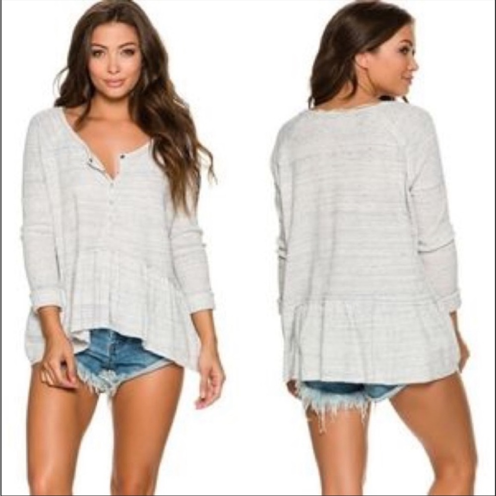 WE THE FREE FREE PEOPLE Blue Coastline Thermal Long Sleeve Tee